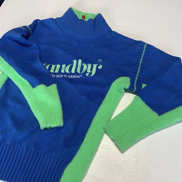 Soft Green Blue Standby Sweater ACREDITO QUE O SANGE Size M - Picture 6 of 13